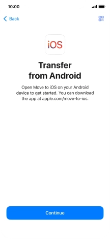 To transfer content to your phone, you need to install the app 'Move to iOS' on the Android phone. When the app is installed, press Continue.