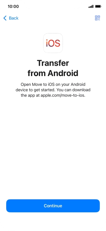 To transfer content to your phone, you need to install the app 'Move to iOS' on the Android phone. When the app is installed, press Continue.