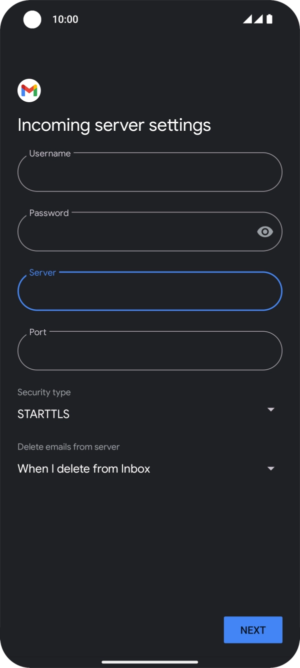 Press the field below 'Port' and key in 110. Press the field below 'Port' and key in 110.