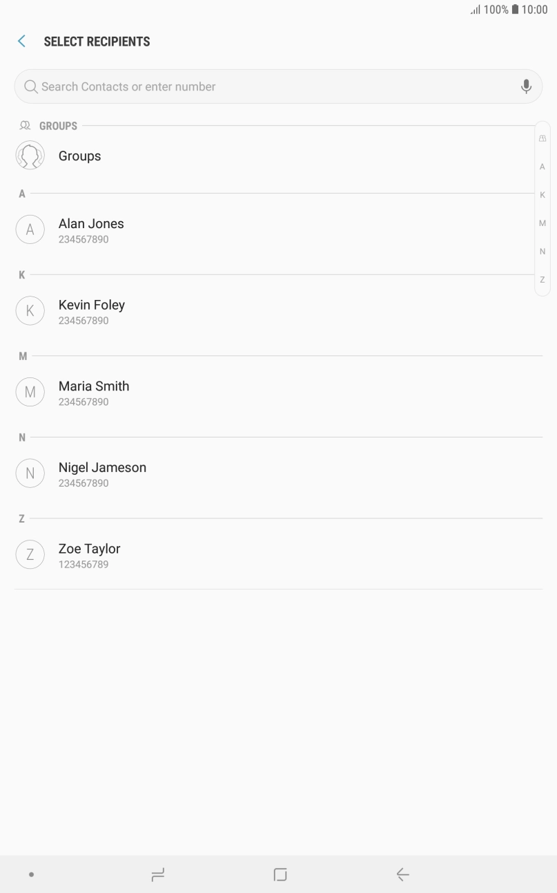 Press the search field and key in the first letters of the recipient's name. Press the search field and key in the first letters of the recipient's name.
