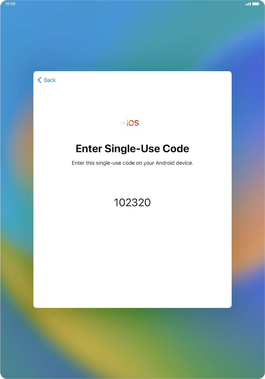 Follow the instructions on the screen and in the 'Move to iOS' app to transfer the content from the Android device to your tablet and set up your tablet and prepare it for use.