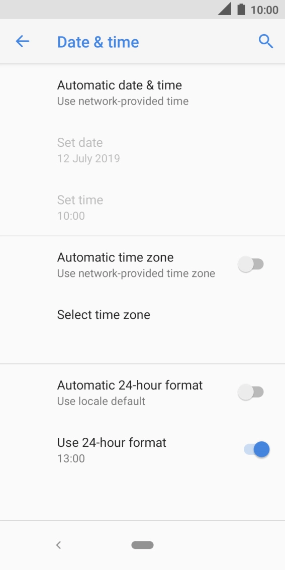 Press the indicator next to 'Automatic time zone' to turn on the function.