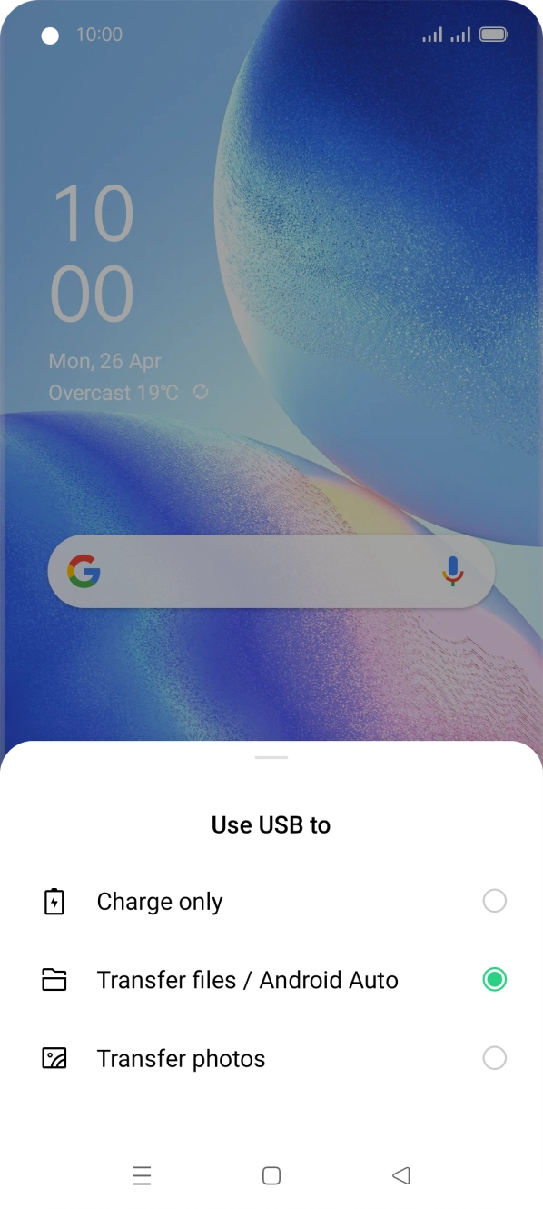 Press Transfer files / Android Auto. Press Transfer files / Android Auto.