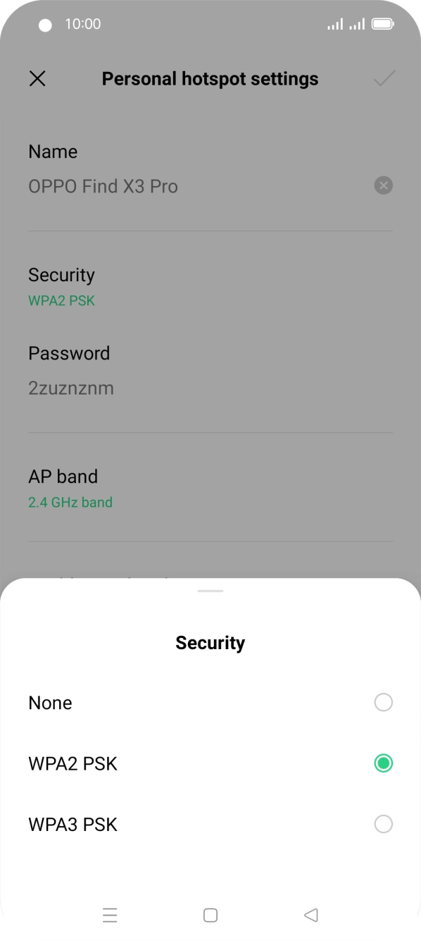 Press WPA3 PSK to password protect your WiFi hotspot.