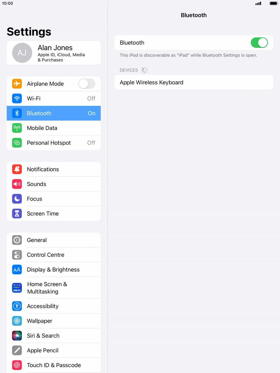 Press the required Bluetooth device and follow the instructions on the screen to pair the device with your tablet.