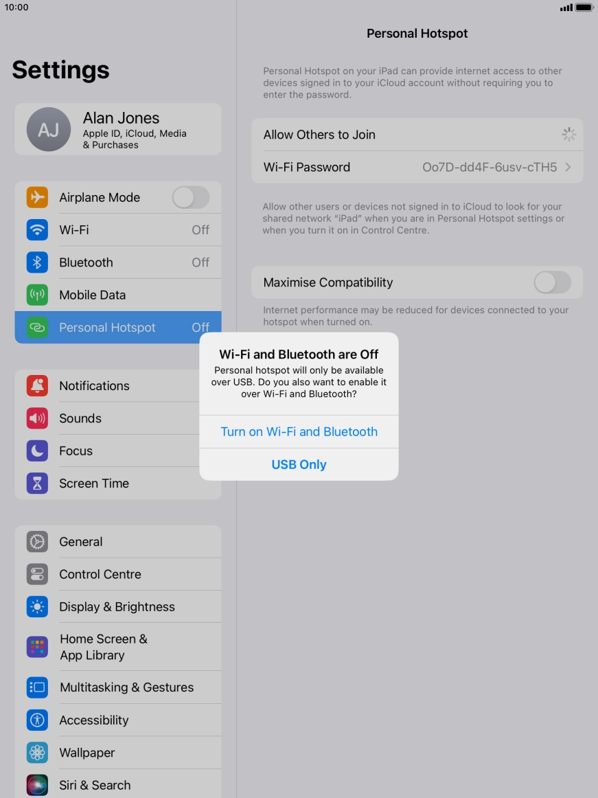 If WiFi is turned off, press Turn on Wi-Fi and Bluetooth.