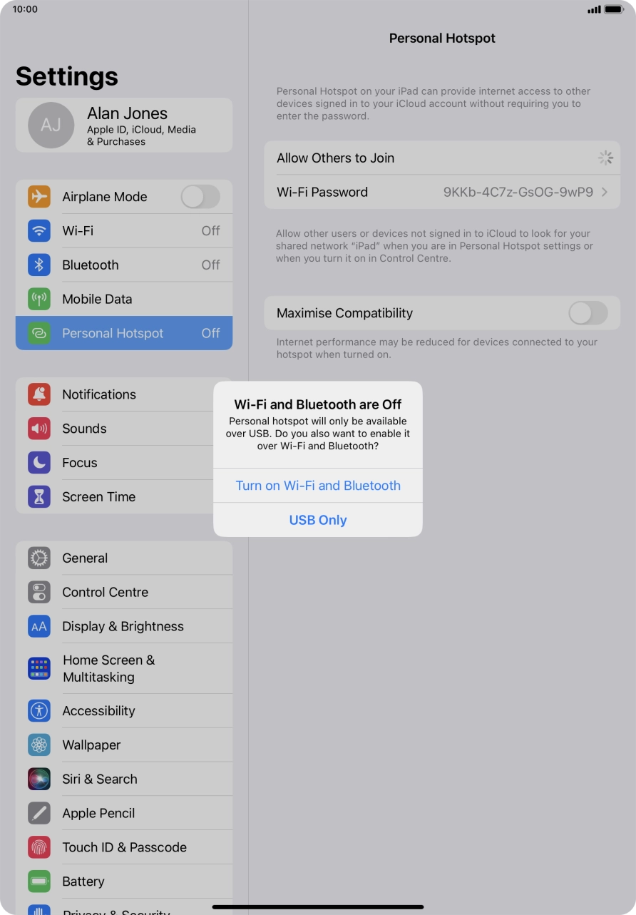 If WiFi is turned off, press Turn on Wi-Fi and Bluetooth.