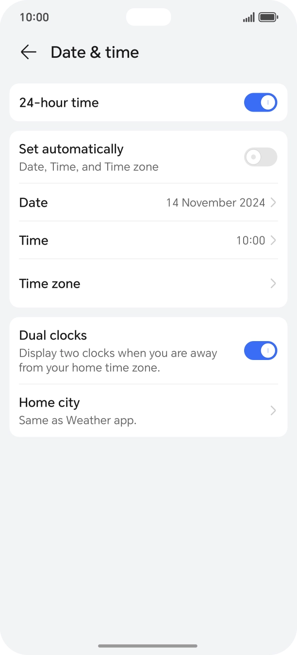 Press the indicator next to 'Set automatically' to turn on the function.