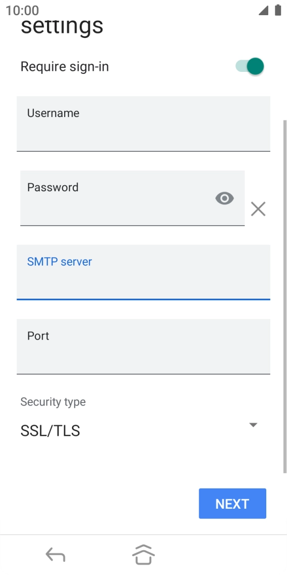 Press the field below 'Port' and key in 25. Press the field below 'Port' and key in 25.