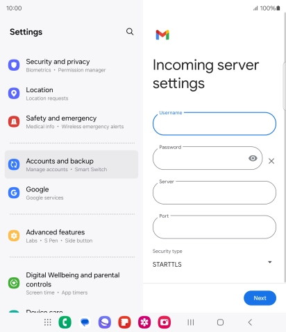 Press the field below 'Server' and key in the name of your email provider's incoming server.