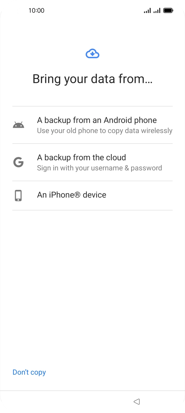 Press the required setting and follow the instructions on the screen to transfer the content from another phone.