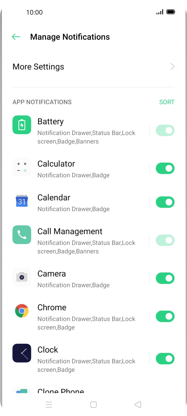 Press the indicators next to the required apps to turn the function on or off. Press the indicators next to the required apps to turn the function on or off.