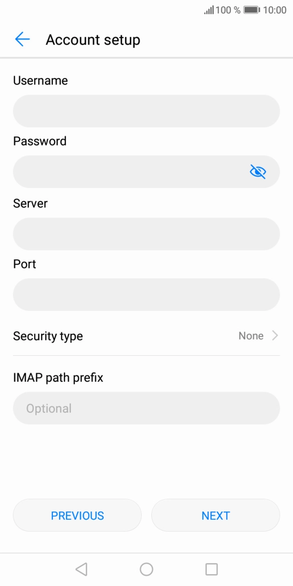 Press the field below 'Username' and key in the username for your email account.