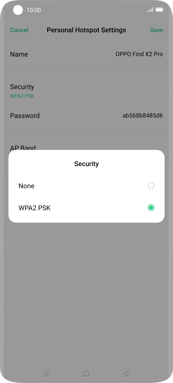 Press WPA2 PSK to password protect your WiFi hotspot. Press WPA2 PSK to password protect your WiFi hotspot.