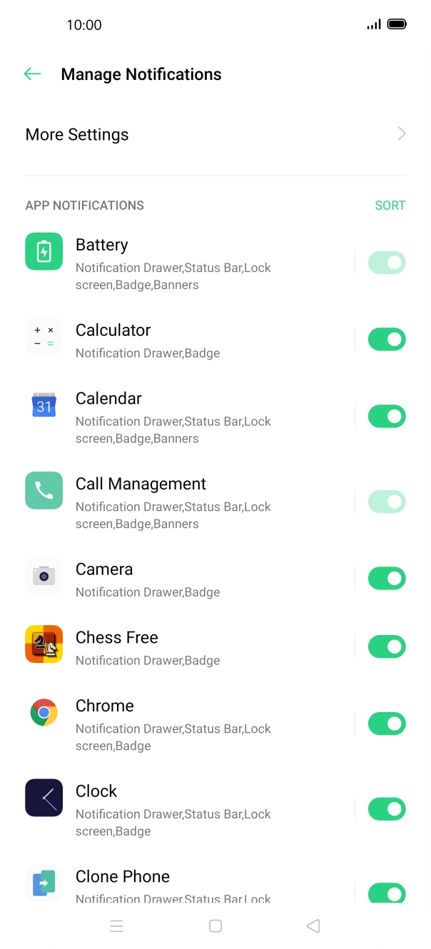 Press the indicators next to the required apps to turn the function on or off. Press the indicators next to the required apps to turn the function on or off.