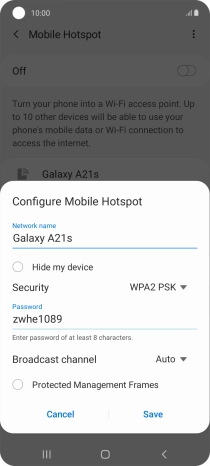 Press the field below 'Network name' and key in the required name.