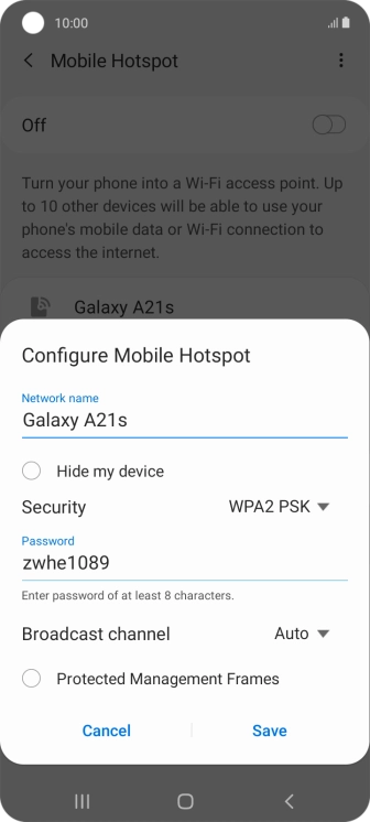 Press the field below 'Network name' and key in the required name.