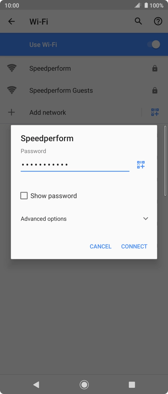 Key in the password for the WiFi network and press CONNECT.