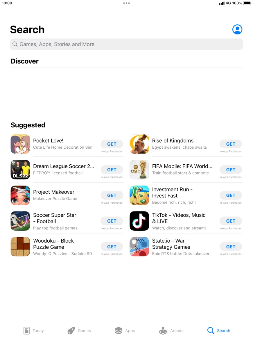 Press the search field.