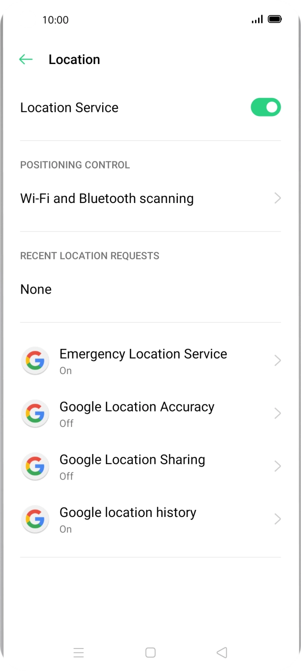 Press Google Location Accuracy. Press Google Location Accuracy.