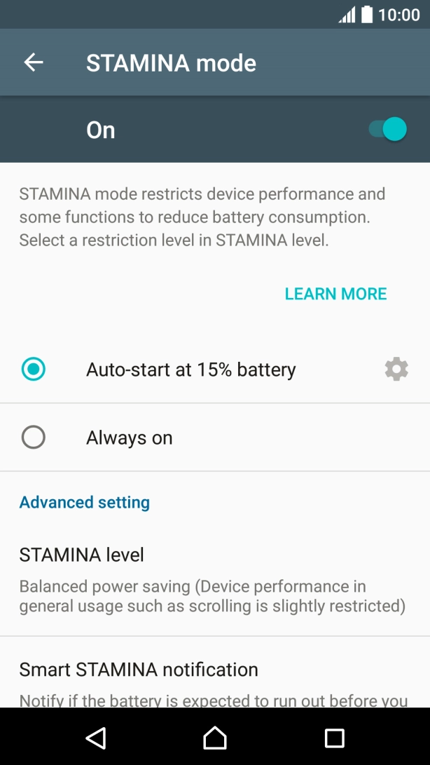 Press the required setting.
