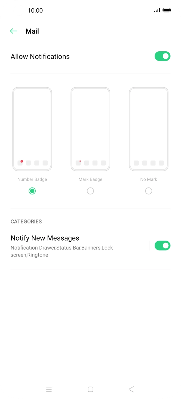 Press the indicator next to 'Allow Notifications' to turn the function on or off. Press the indicator next to 'Allow Notifications' to turn the function on or off.