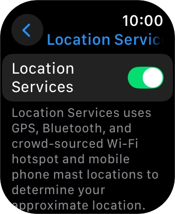 Press the indicator next to 'Location Services' to turn the function on or off. Press the indicator next to 'Location Services' to turn the function on or off.