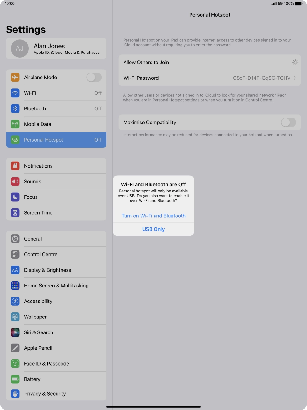 If WiFi is turned off, press Turn on Wi-Fi and Bluetooth.