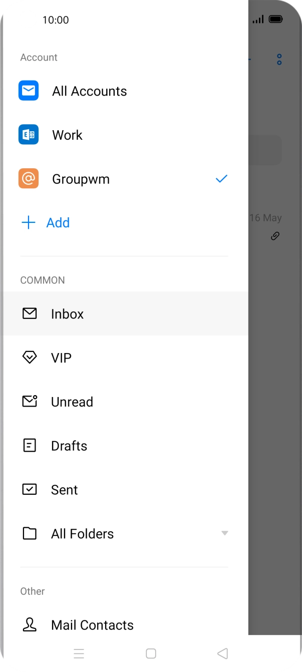 Press the required email account. Press the required email account.