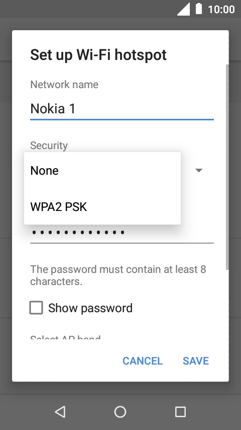 Press WPA2 PSK to password protect your WiFi hotspot.