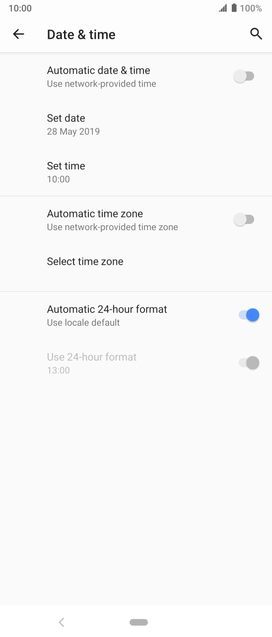 Press the indicator next to 'Automatic date & time' to turn on the function.