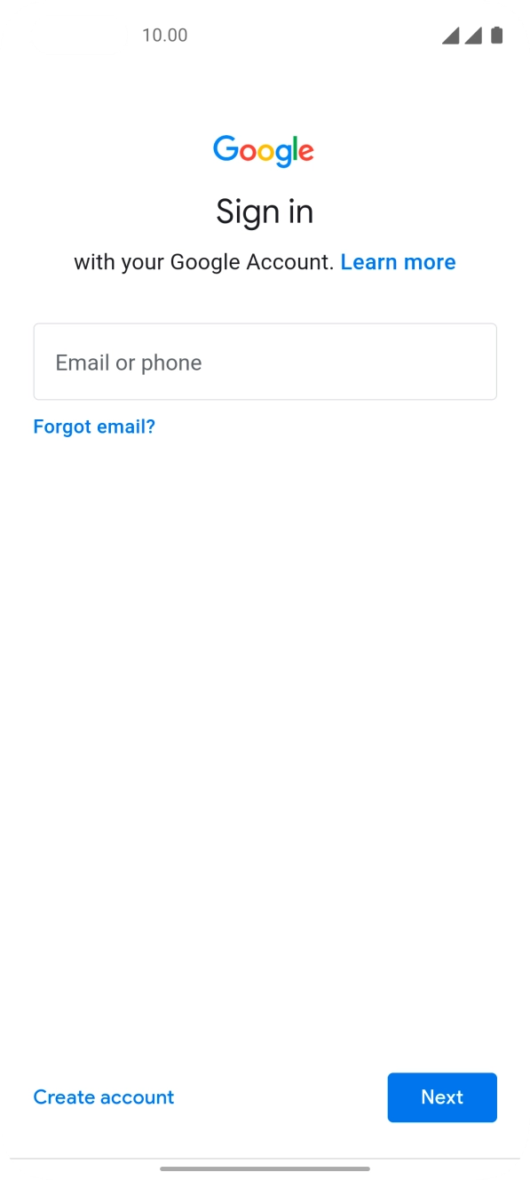 If you don't have a Google account, press Create account and follow the instructions on the screen to create an account.