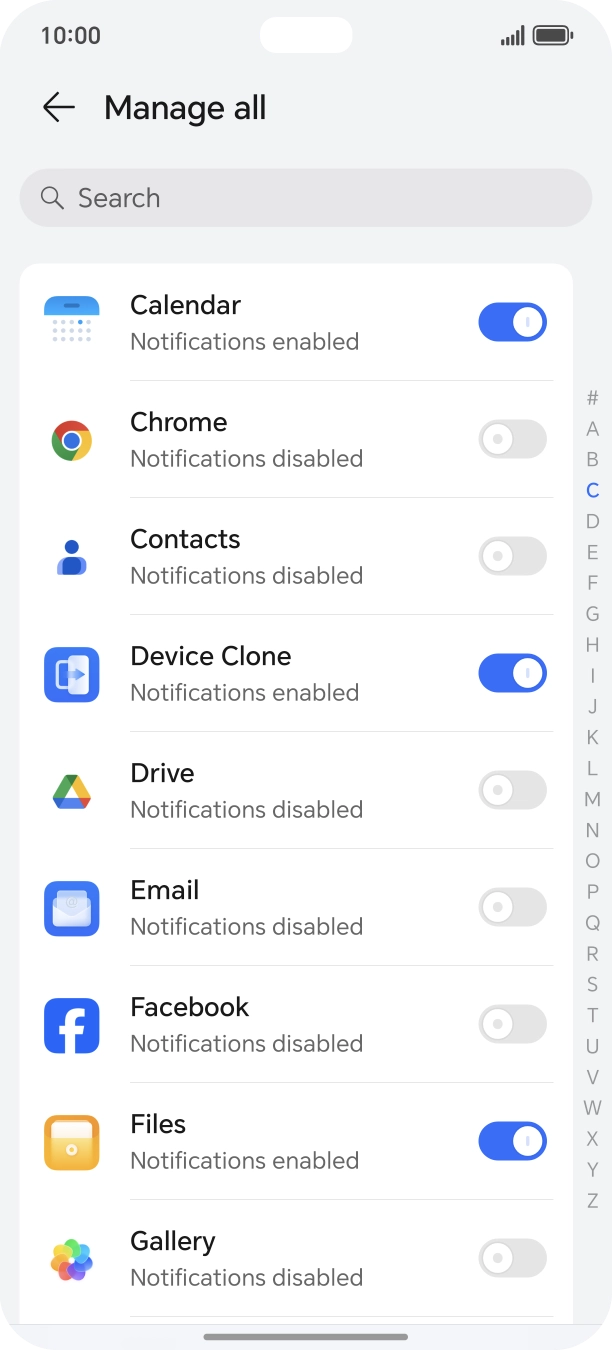 Press the indicators next to the required apps to turn the function on or off.