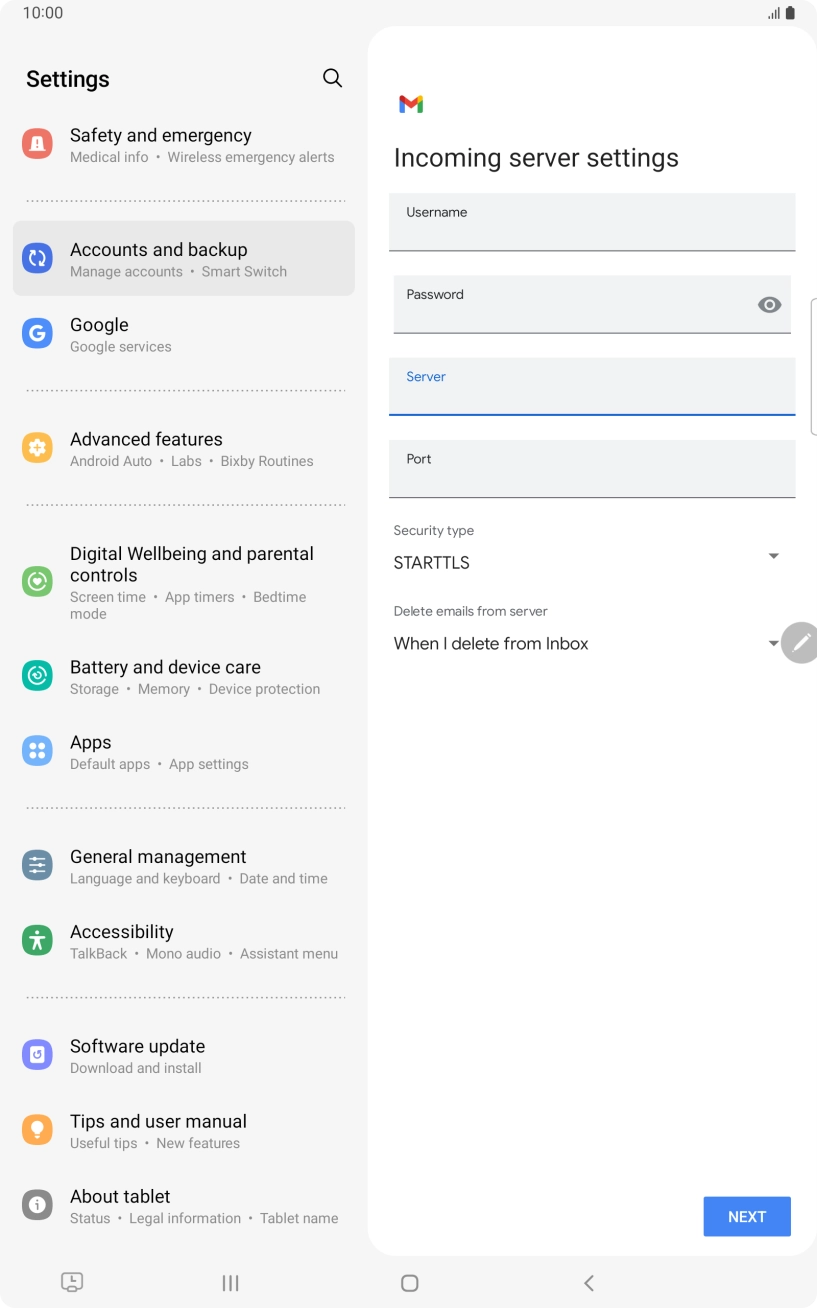 Press the field below 'Port' and key in 110. Press the field below 'Port' and key in 110.