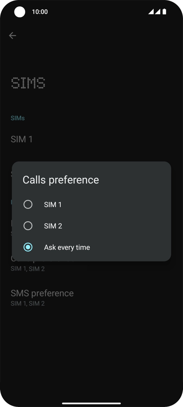 Press the required setting.
