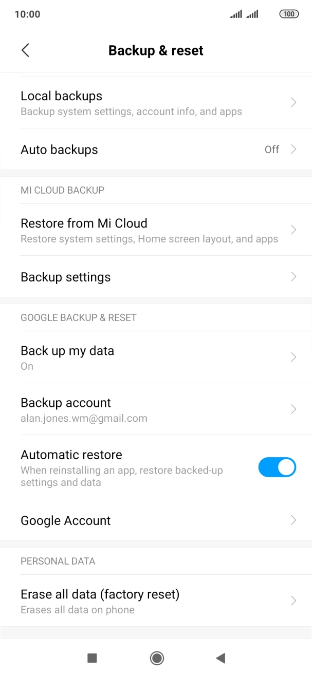 Press Erase all data (factory reset).