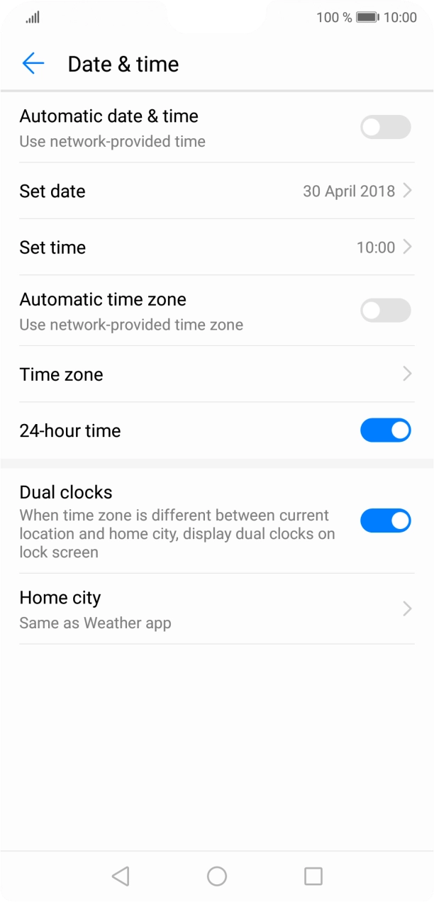 Press the indicator next to 'Automatic date & time' to turn on the function.