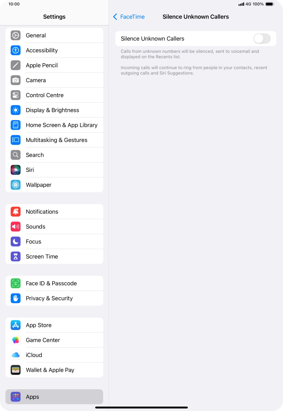 Press the indicator next to 'Silence Unknown Callers' to turn the function on or off.