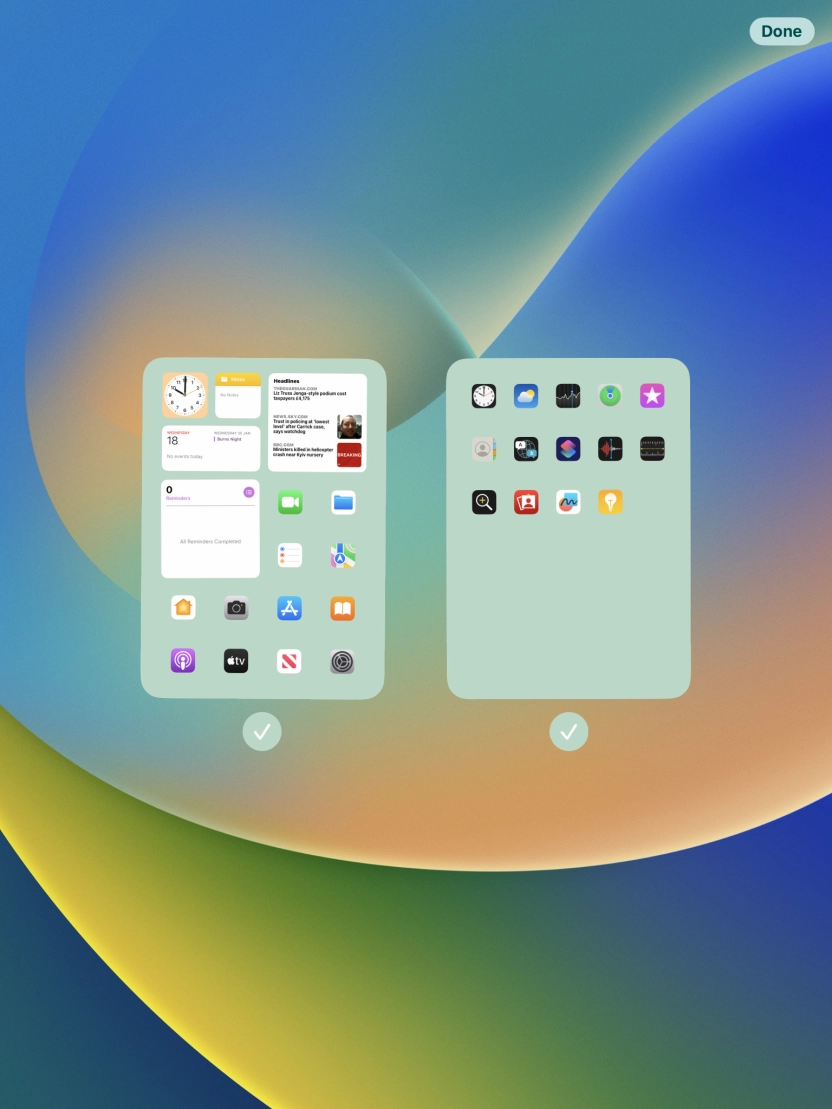 Press the fields below the required home screens to select or deselect them. Press the fields below the required home screens to select or deselect them.