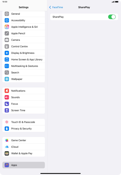 Press the indicator next to 'SharePlay' to turn the function on or off.