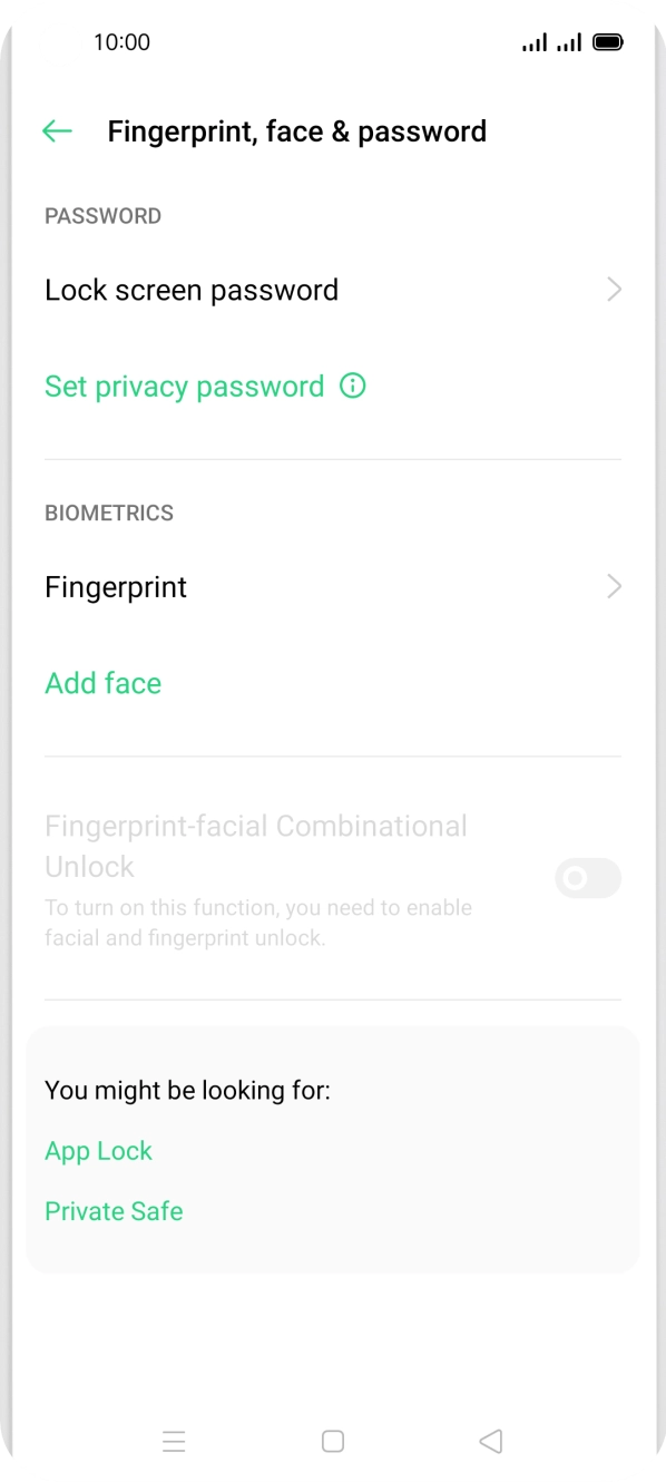 Press Fingerprint and key in the additional phone lock code you created earlier.