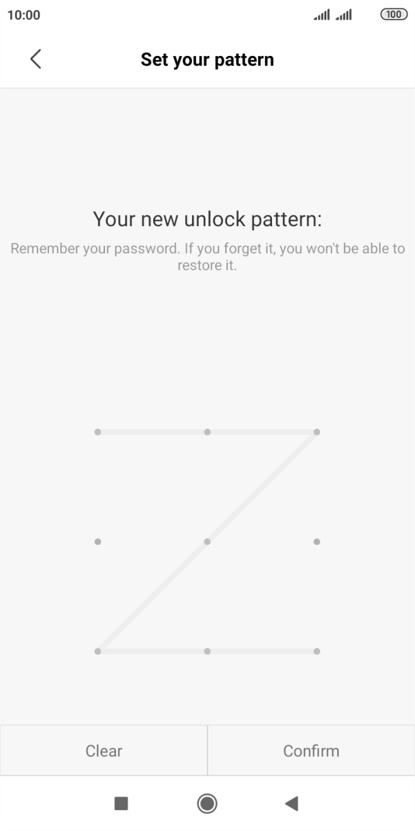 Repeat the selected phone lock code and press Confirm. Repeat the selected phone lock code and press Confirm.