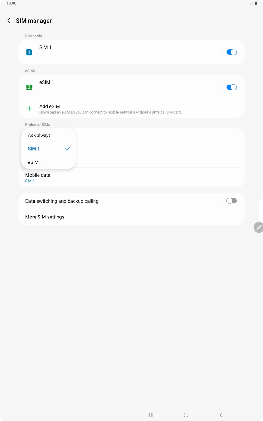 Press the required setting.