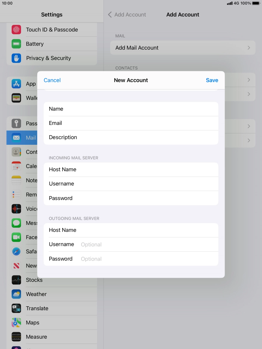 Press Username and key in the username for your email account.