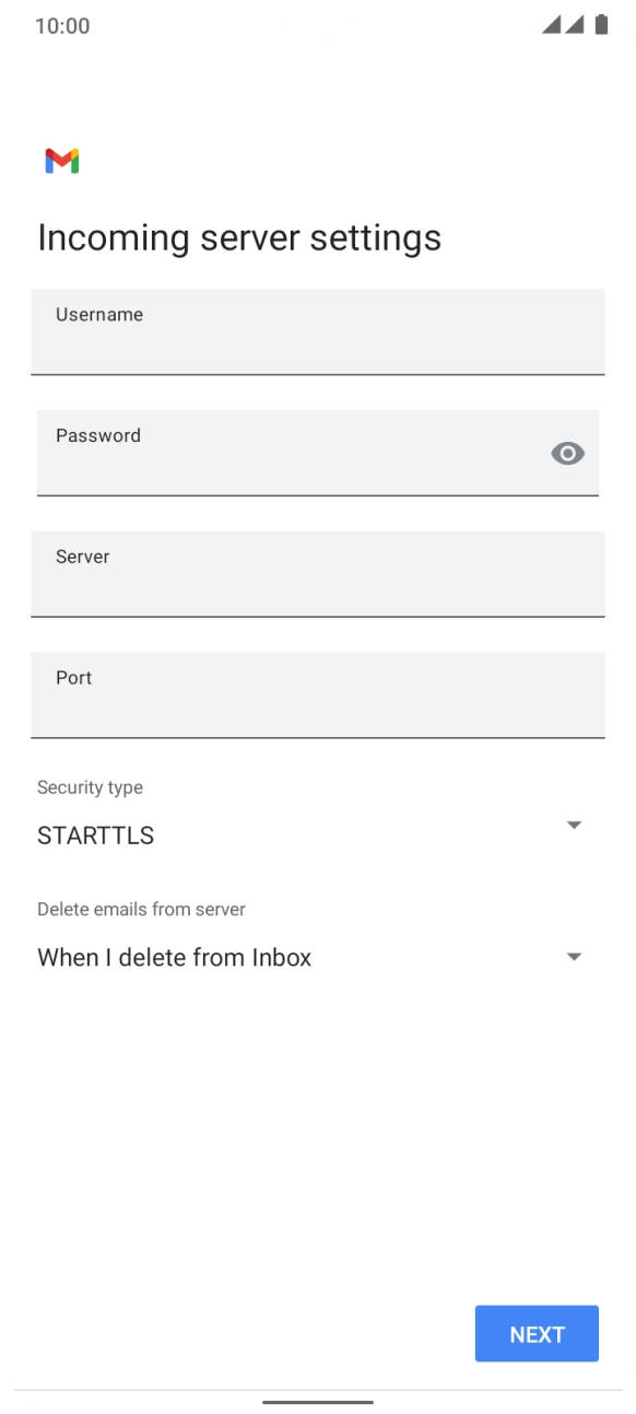 Press the field below 'Username' and key in the username for your email account. Press the field below 'Username' and key in the username for your email account.