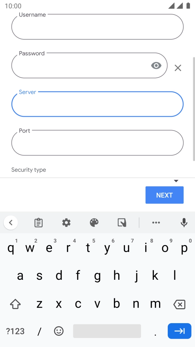 Press the field below 'Port' and key in 143. Press the field below 'Port' and key in 143.