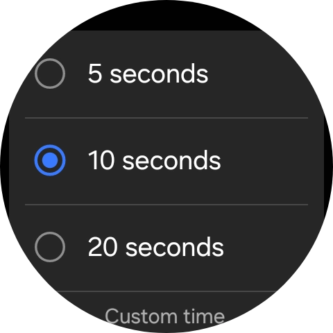 Press the required setting to choose how long the countdown should be before your smartwatch calls the emergency dispatch centre when a hard fall is detected. Press the required setting to choose how long the countdown should be before your smartwatch calls the emergency dispatch centre when a hard fall is detected.