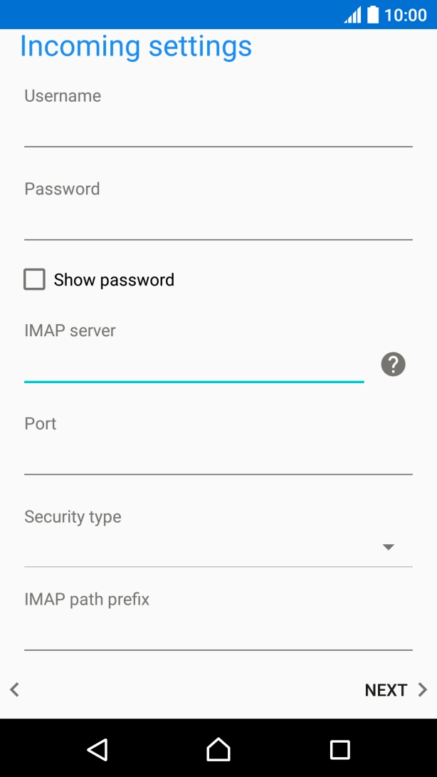 Press the field below 'Port' and key in 143. Press the field below 'Port' and key in 143.