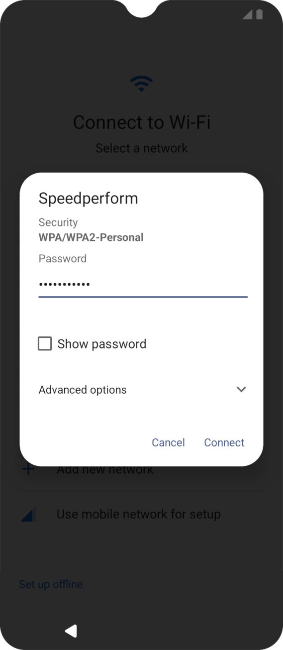 Key in the password for the WiFi network and press Connect.