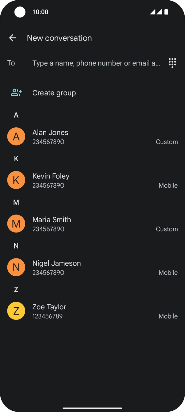 Press To and key in the first letters of the recipient's name. Press To and key in the first letters of the recipient's name.